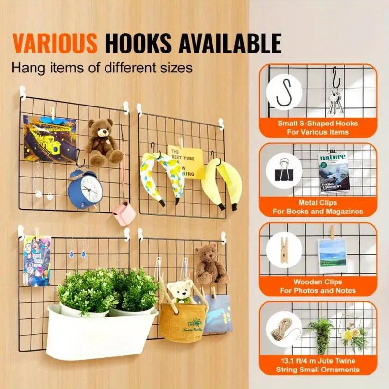 2/4/6pcs - Photo Wall Grid Panel, Photo Hanging Display, Metal Mesh Wall Decoration, Multi Functional Hanging Painting
