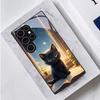 Schwarzes Katzenmuster Glas Handyhülle geeignet für Samsung Galaxy S26 S25 S24 S23 S22 S20 FE/Ultra/Plus staubdicht und stoßfest