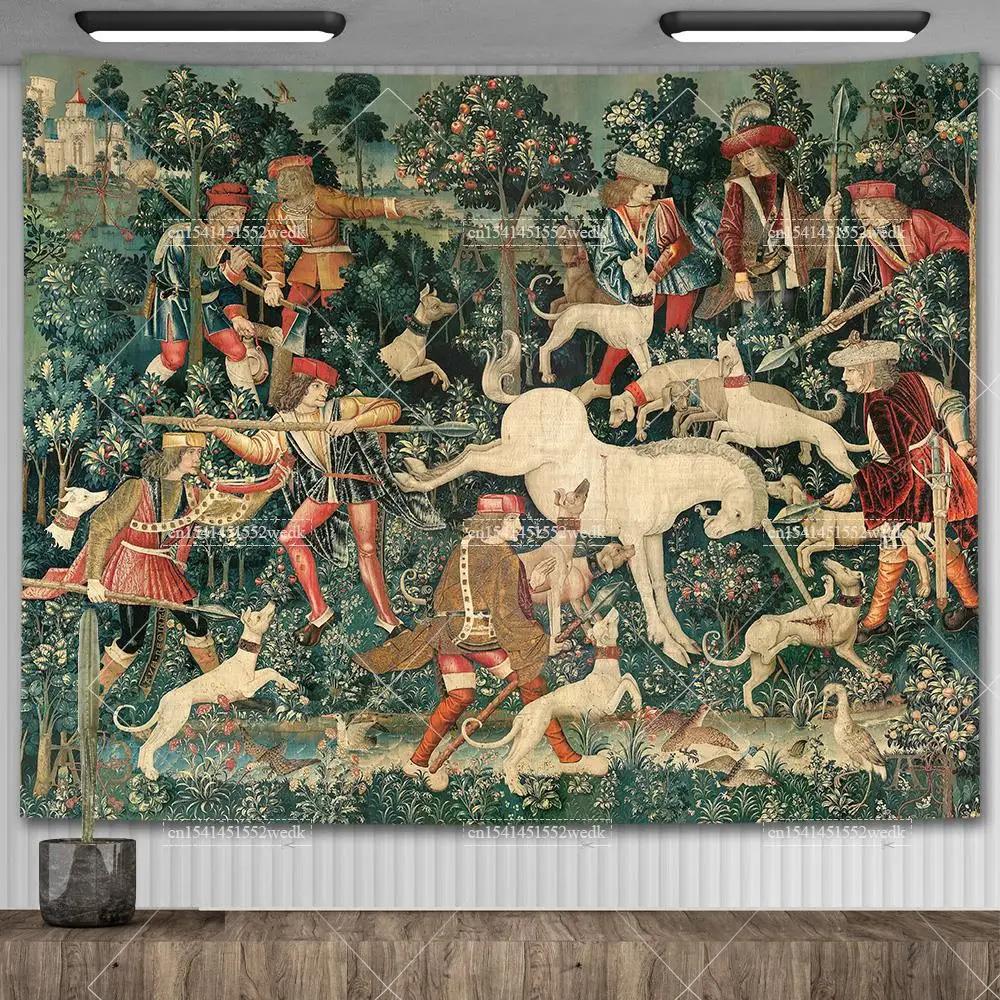 Lady And The Unicorn Tapestry Medieval Tapestry Wall Hanging Printed Home Decor Tapestries Background Room Covering For Bed