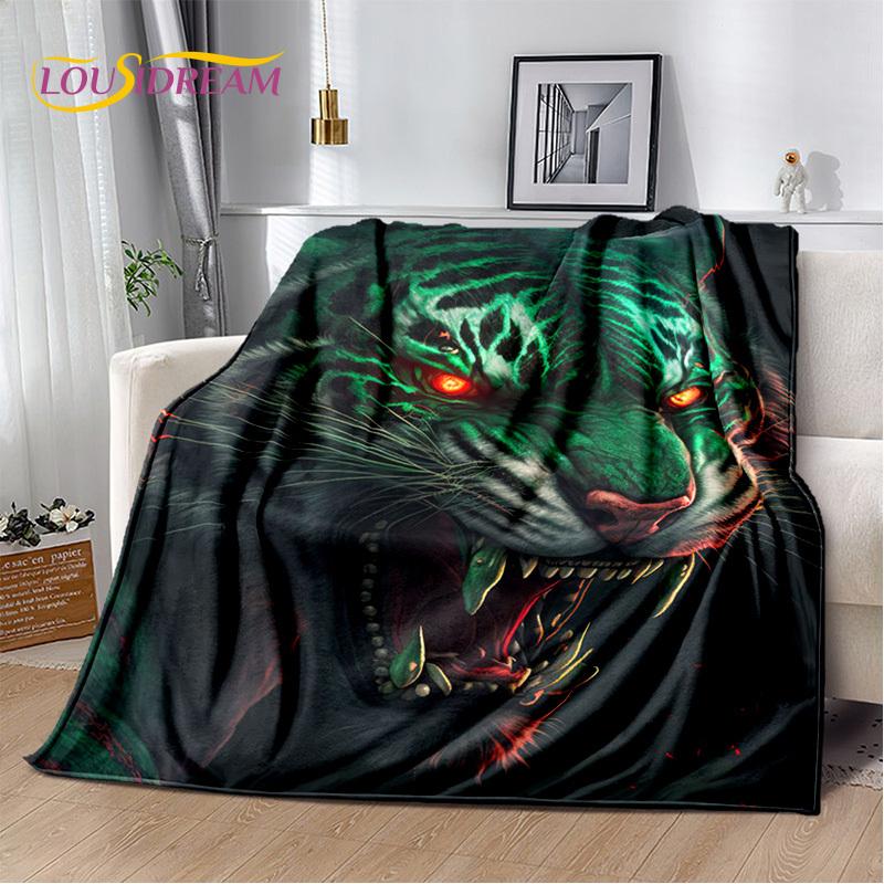 Fierce Tiger Lion Leopard Beast Animal Wildlife Cartoon Blanket,Soft Throw Blanket for Home Bedroom Bed Sofa Picnic Office Cover