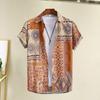 Ανδρικό καλοκαιρινό πουκάμισο παραλίας με πολύχρωμη στάμπα κοντό μανίκι Ζακέτα μονόπλευρη, χαλαρή, μεσαίου μήκους, γυριστός γιακάς ανδρικό τοπ