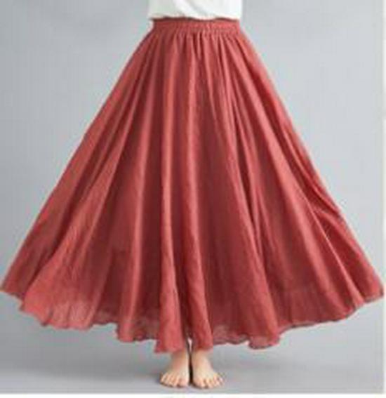 Women's Plus Size Cotton Linen Midi A-Line Skirt with Elastic Waist In 20 Colors
