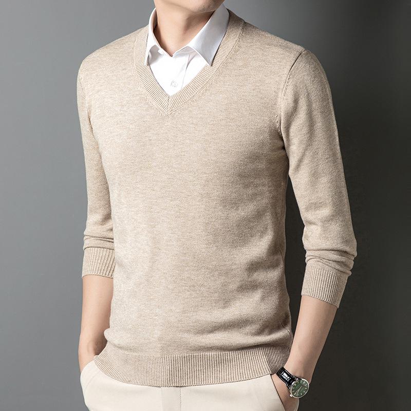 Men's V-Neck Argyle Sweater – Thick, Warm Knit Ideal for Autumn and Winter