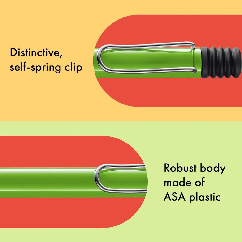 LAMY Safari Grön Kulspetspenna Ergonomisk Medel Linjebredd Bekväm för Långa Skrivtider Tillverkad av Slitstark ASA-plast Inkluderar LAMY M 16 Påfyllning