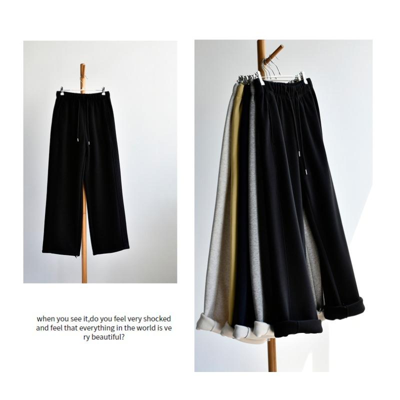 

[Extra thick air pants] Winter new women s air cotton thickened imitation cashmere and velvet wide-leg sports casual pants S ( 40-52.5kg ) чёрный