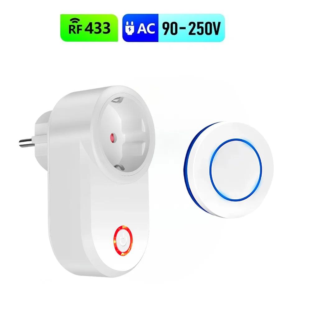 AC 220V 15A Wireless Remote Control Electrical Socket Switch 433mhz Rf Outlet EU Plug Round Transmitter for LED Home Appliance