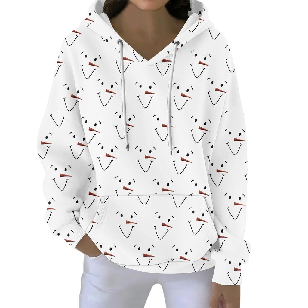 Christmas Hoodies For Women Funny Cute Printed Holiday Sweatshirt Winter Oversized Pullover Tops