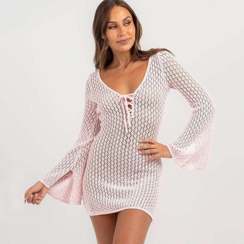 New Summer Beach Skirt for Women Solid Color Sexy Knitted Beach Bikini Women's Dress