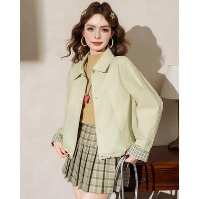 ET BOITE Patchwork Plaid Lapel Workwear Jacket