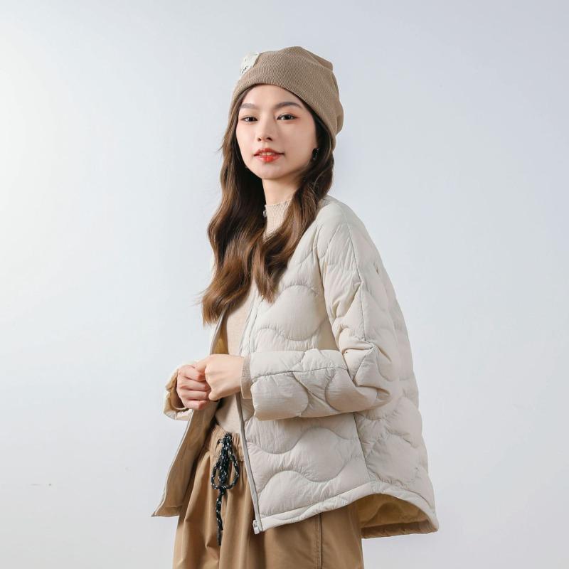 Feather 90 white duck down new national standard slim V-neck solid color simple round neck warm down jacket women's jacket