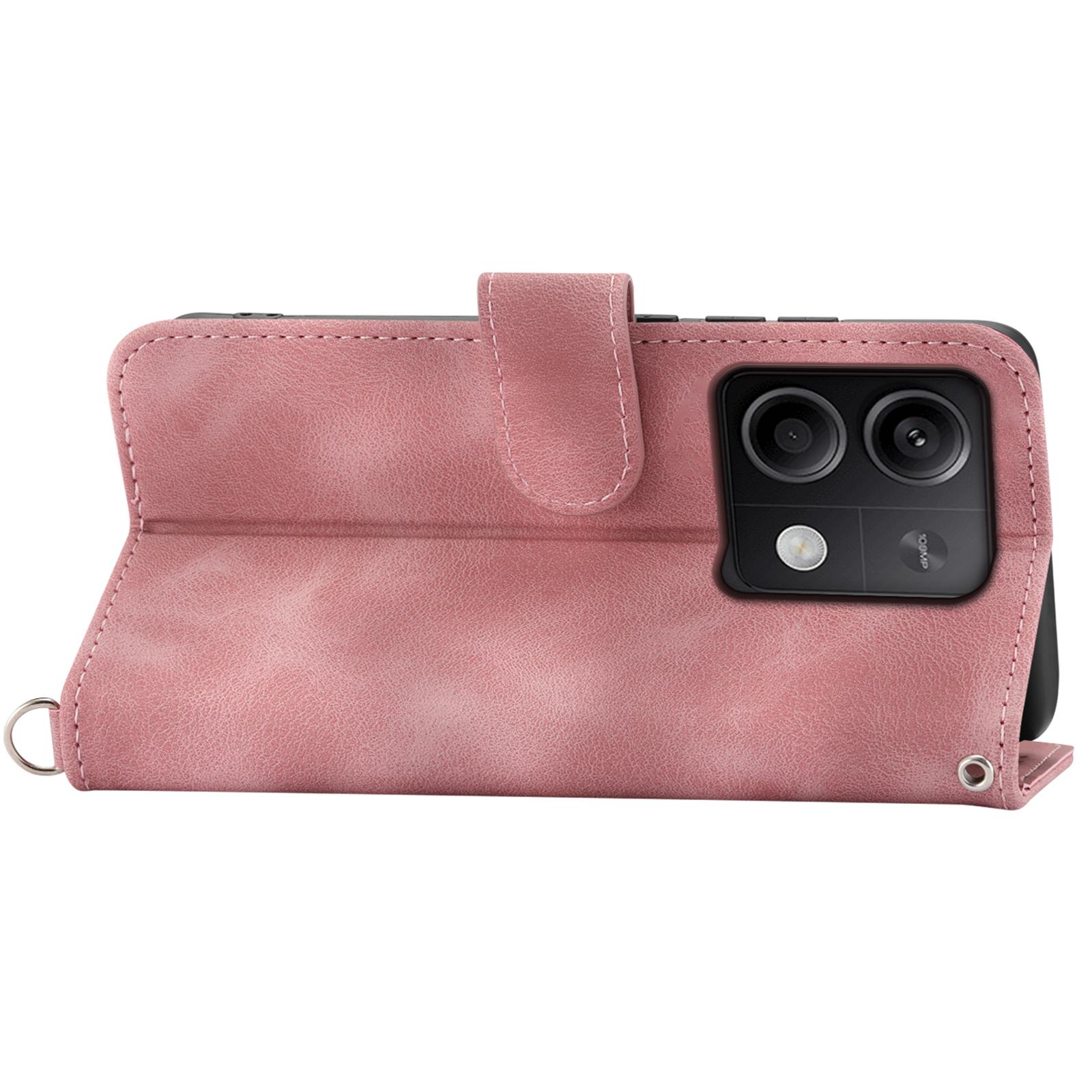 

For Xiaomi Redmi Note 13 5G/Note 13 5G (China) Leather Phone Case with 2 Straps Pink