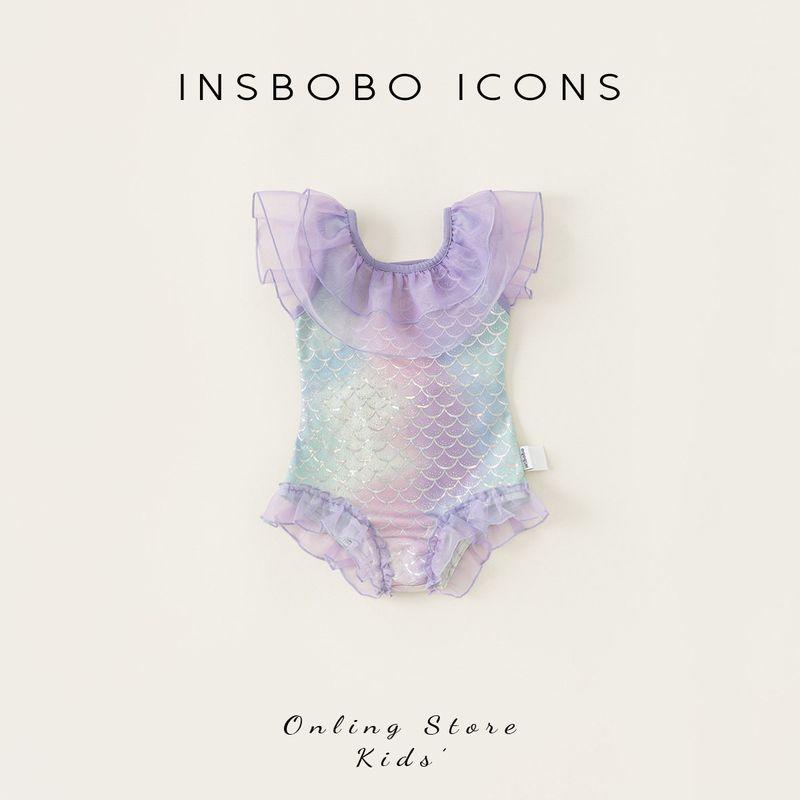 Insbobo Girls  New Mermaid Princess Swimsuit Summer Sweet Children s One-Piece Swimsuit Stylish Children s Clothing for Girls Summer Dream purple 80