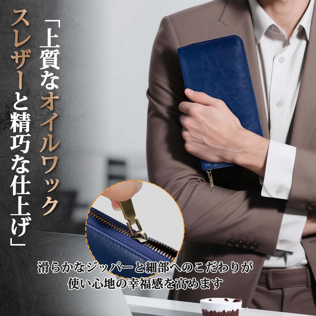 [BEENLOVE] Wallet for Men and Women, Genuine Leather, Round Zipper, Crafted by Master Artisans, Large Capacity, Comes in a Gift Box (Blue)