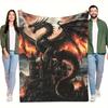 1pc Dragon and Castle Throw Blanket - Dark Gothic Castle & Dragon Design with Fiery Skies - Soft Flannel All-Season Blanket for