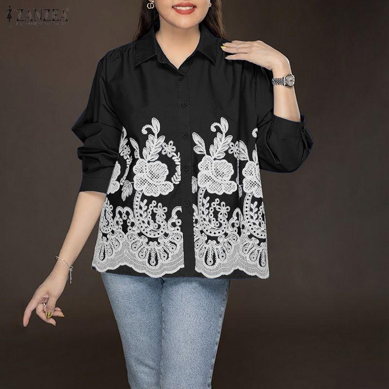 ZANZEA Chemisier ample imprimé décontracté à col rabattu et manches longues pour femmes