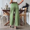 Fashion Women's Summer Elastic Waist Pocket Wide Leg Trousers Nine Points Pants