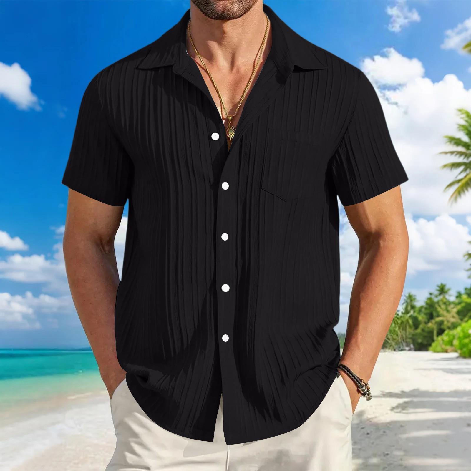 

Мужская полосатая рубашка в стиле колор-блок, повседневная рубашка с короткими рукавами L чёрный