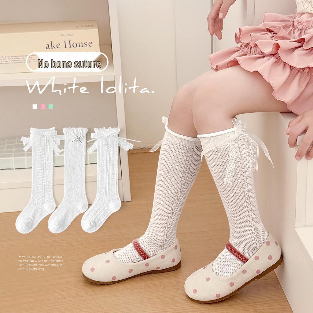 Minliu Mädchen Weiße Schleife Kniehohe Prinzessin Socken - Dünn, Nahtlos, gekämmte Baumwolle für den Sommer.