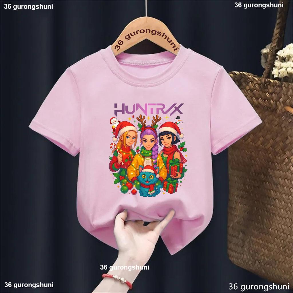 New Movie 'Ghostly Christmas Hunter' Graphic T-Shirt for Girls / Fashion Casual Short Sleeve Top for Holiday Parties