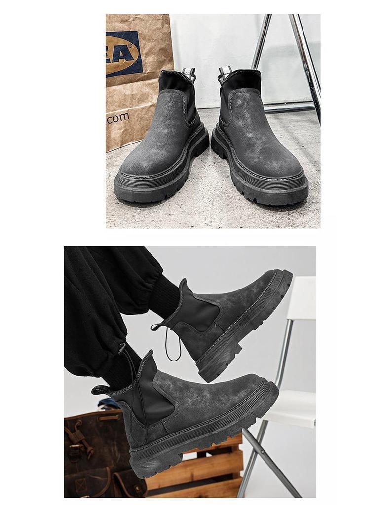 Men's Black Chelsea Ankle Boots: 2025 British Style, Thick Sole, Height-Enhancing Workwear.