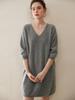 Women's 100% Cashmere Round Neck Long Knit Dress - Thickened Loose Fit for Autumn/Winter, Over-the-Knee Style.