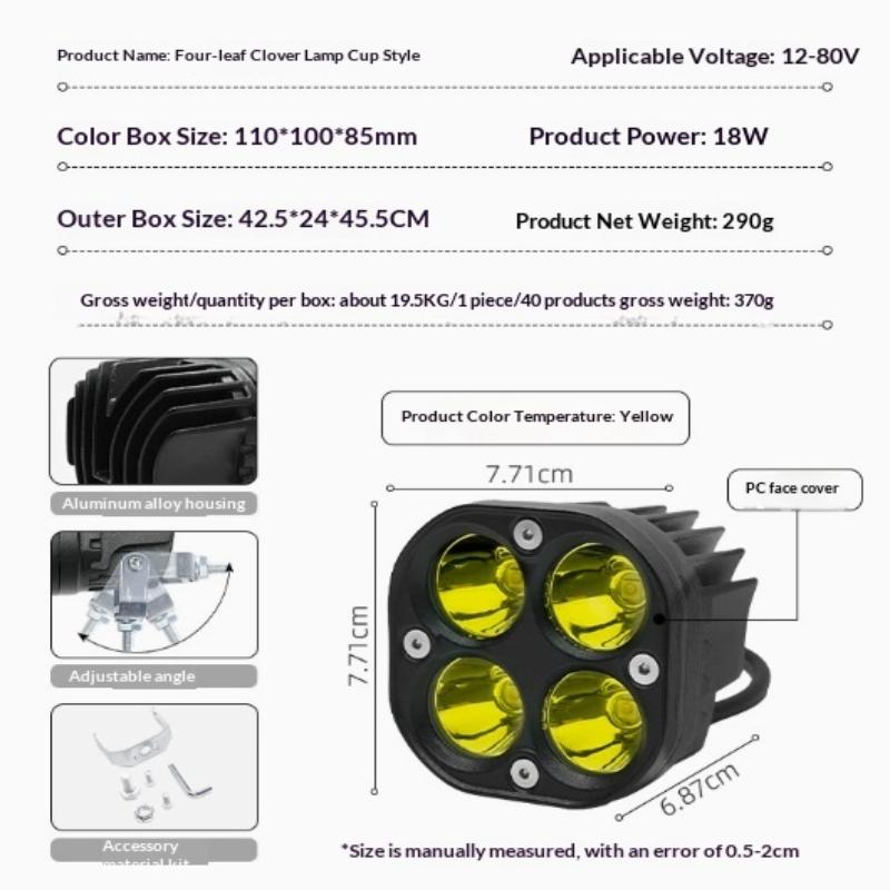

2Pcs Universal 3 Inch 100W Yellow Led Work Light Square Mini Waterproof Driving Light Fog Light 1