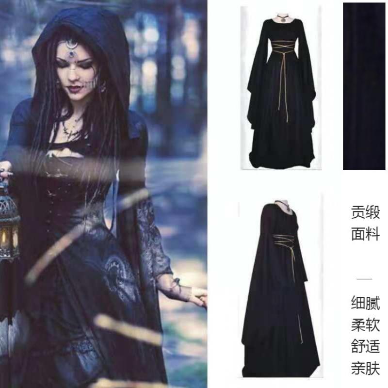 Neues Langarm Rundhals Gürtel Unregelmäßiges Damenkleid Halloween Vintage Kostüm