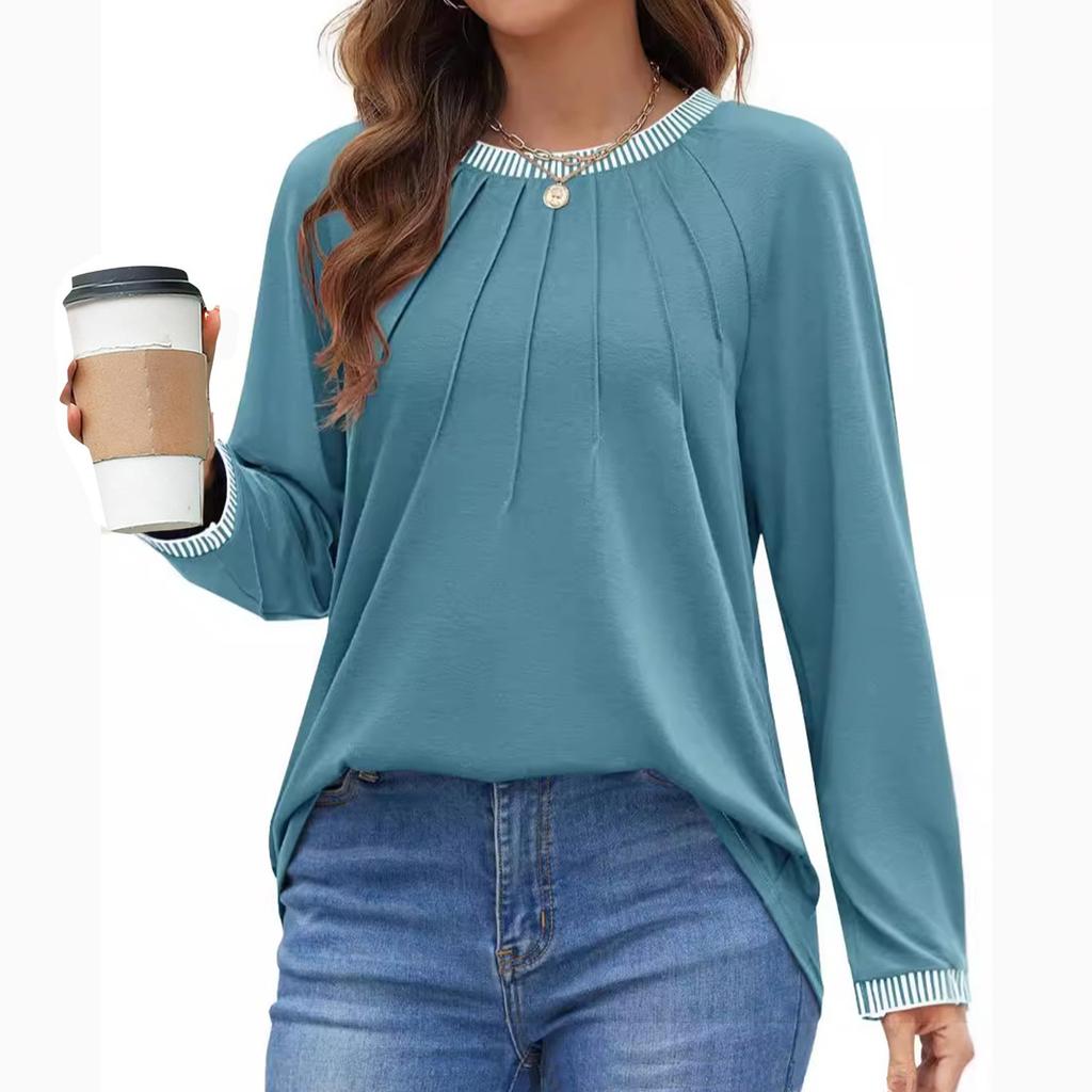 Womens Basic T-Shirts Long Sleeve Curved Hem Summer Tops Fitted Tees Clothing