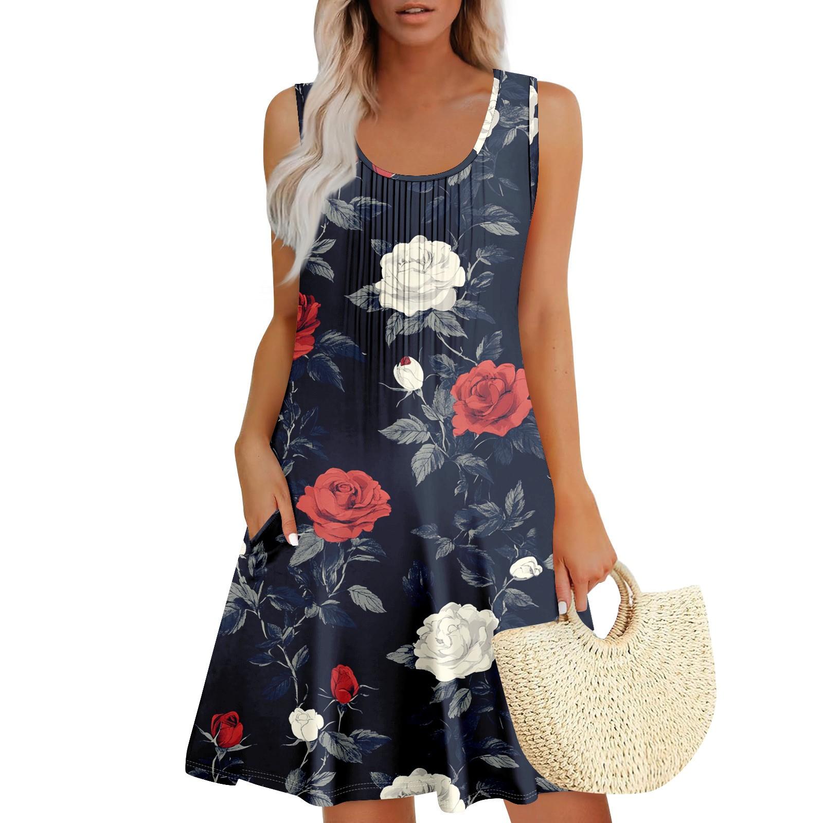 

Женский повседневный сарафан с карманами, летнее пляжное платье в стиле бохо, праздничные платья для женщин, платья-майки L тёмно-синий