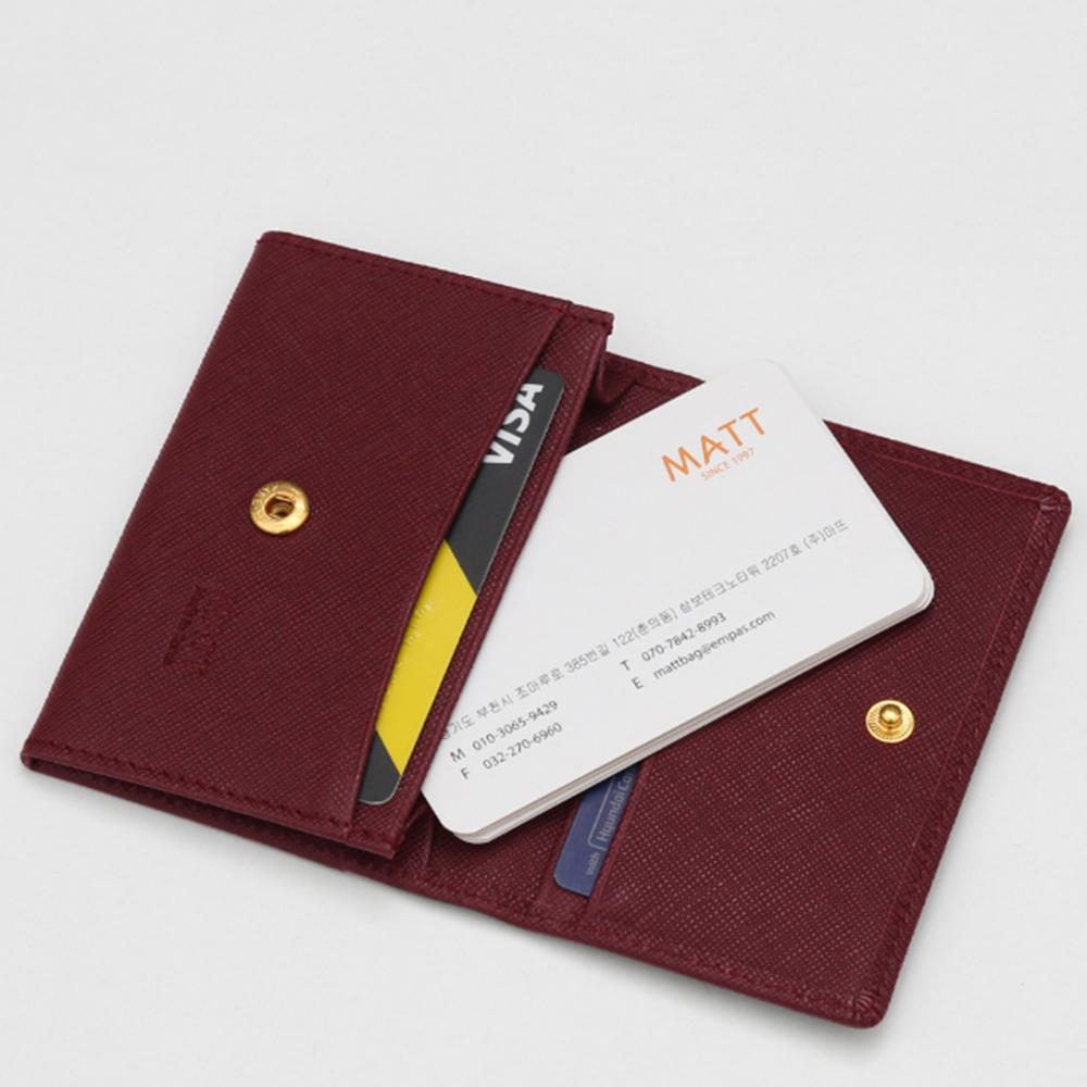 Matt Saffiano Cowhide Combination Slim Business Card Holder Burgundy