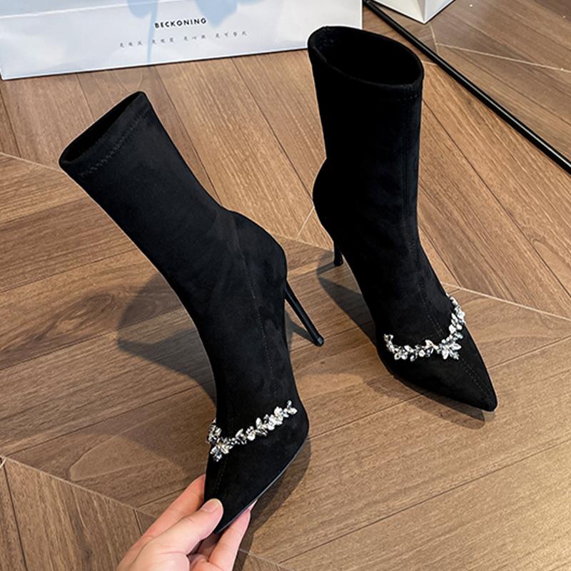 Fashion Women's Ankle Boots High Heels Fashion Luxury Shoes for Woman Pointed Toe Suede 2025 Sexy Pumps Winter Elegant Botas De Sujer