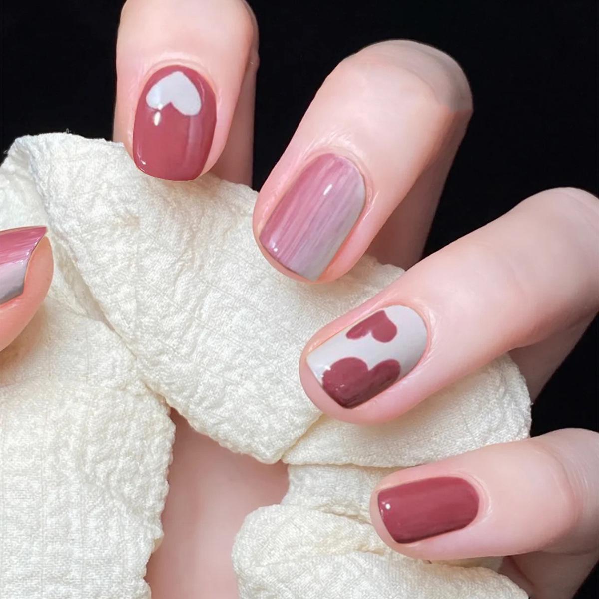 Raspberry Doodle Peach Heart Removable Nail Art Stickers