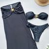 OFTBUY 2025 New Summer Sexy Solid Long Dress Swimsuit Women 3 Pieces Bikini Set Bra Plain Beach Swimwear Female