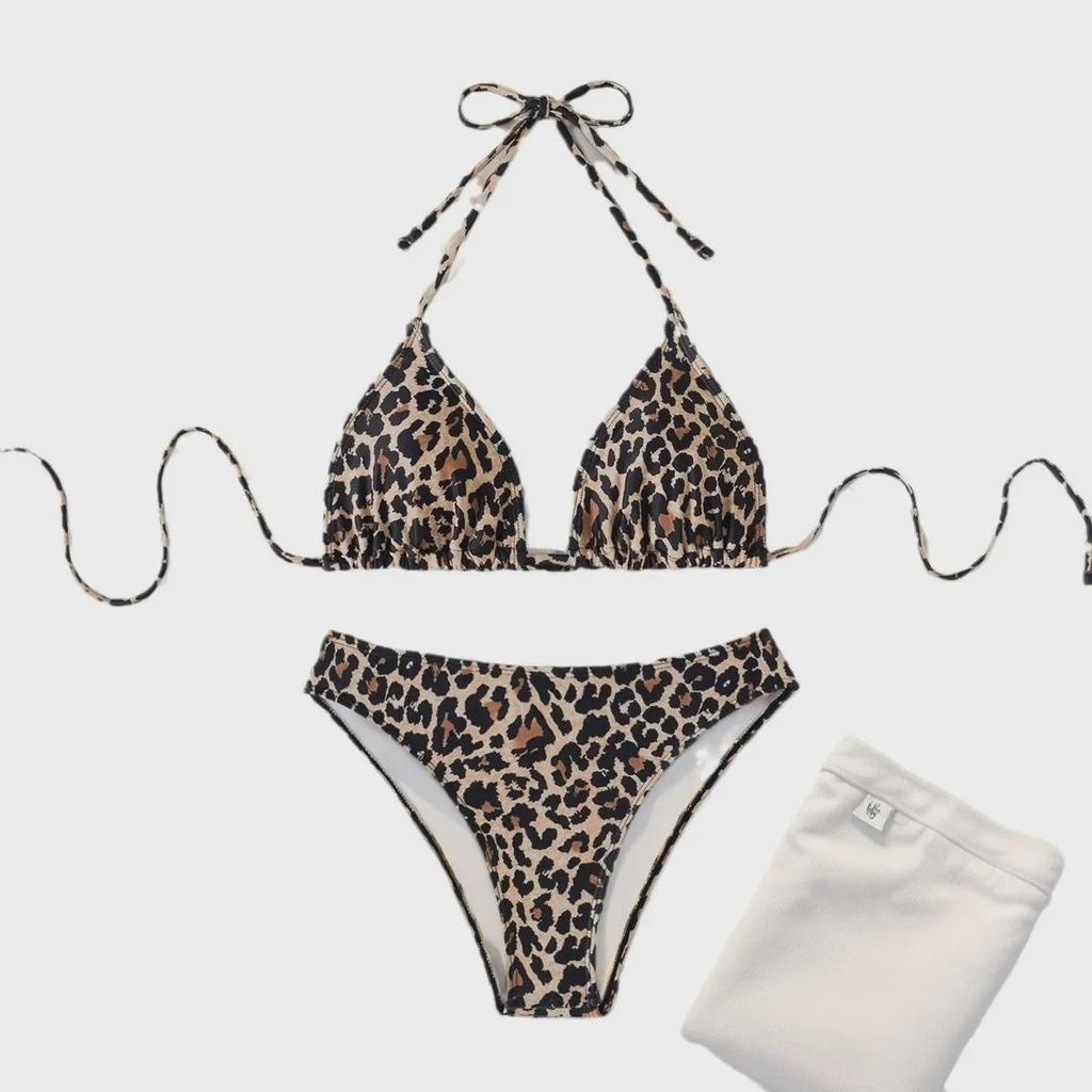 2025 Leopard Print Lace-Up Sexy Bikini Split Swimsuit for Women