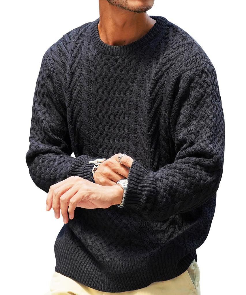 Aran Knit Size L Black Sweater Cable Knit Crew Neck Turtleneck Autumn Winter Thick Pair Matching Unisex Black White Brown Blue Hypoallergenic Simple