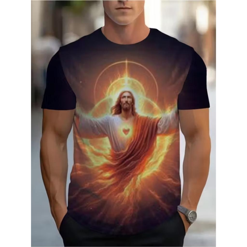 New Summer Men's Fashion T-shirt Personality Simple Pattern Printed Men's T-shirt Top