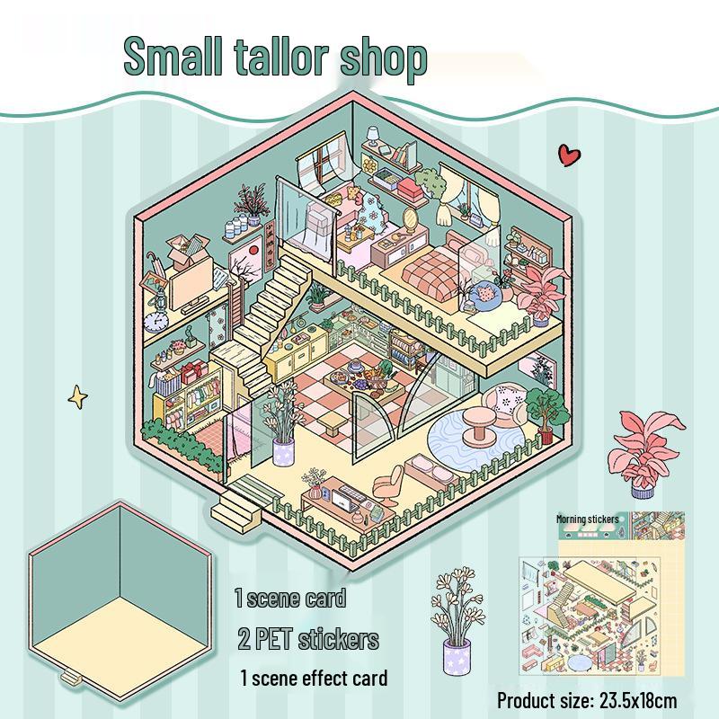 3D Miniature Scene Sticker Set - DIY Three-Dimensional House Puzzle