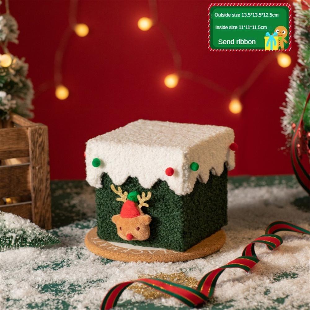 Christmas Gift Box Reindeer Xmas Tree Felt Box with Ribbon Multifunctional Plush Candy Treat Box for Small Gifts Snacks Christma