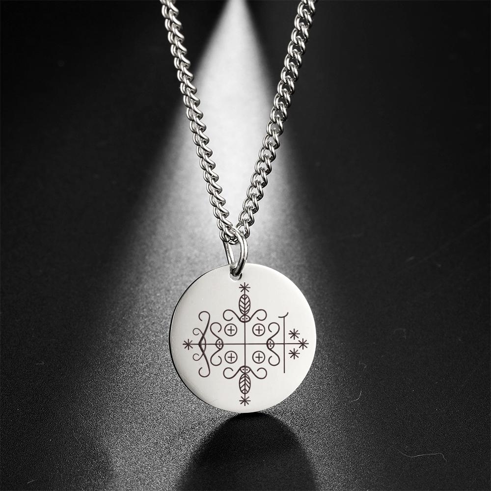 

My Shape Voodoo Loa Baron Samedi Round Pendant Necklace for Men Maman Brigitte Stainless Steel Necklaces Amulet Religion Jewelry Silver