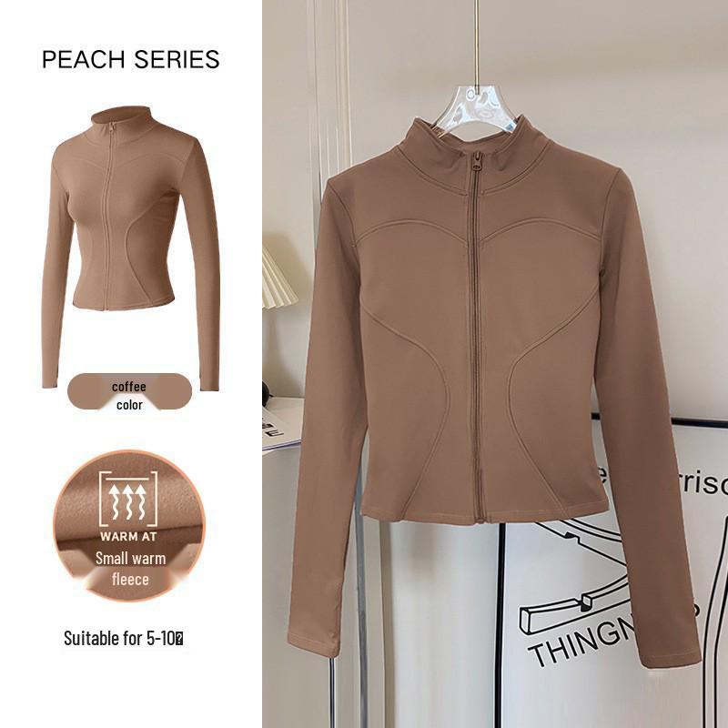Women's Autumn Stand Collar Pilates Yoga Jacket: Plus Velvet, Quick Dry, Long Sleeve, Zipper Fitness Top for Running and Active Wear