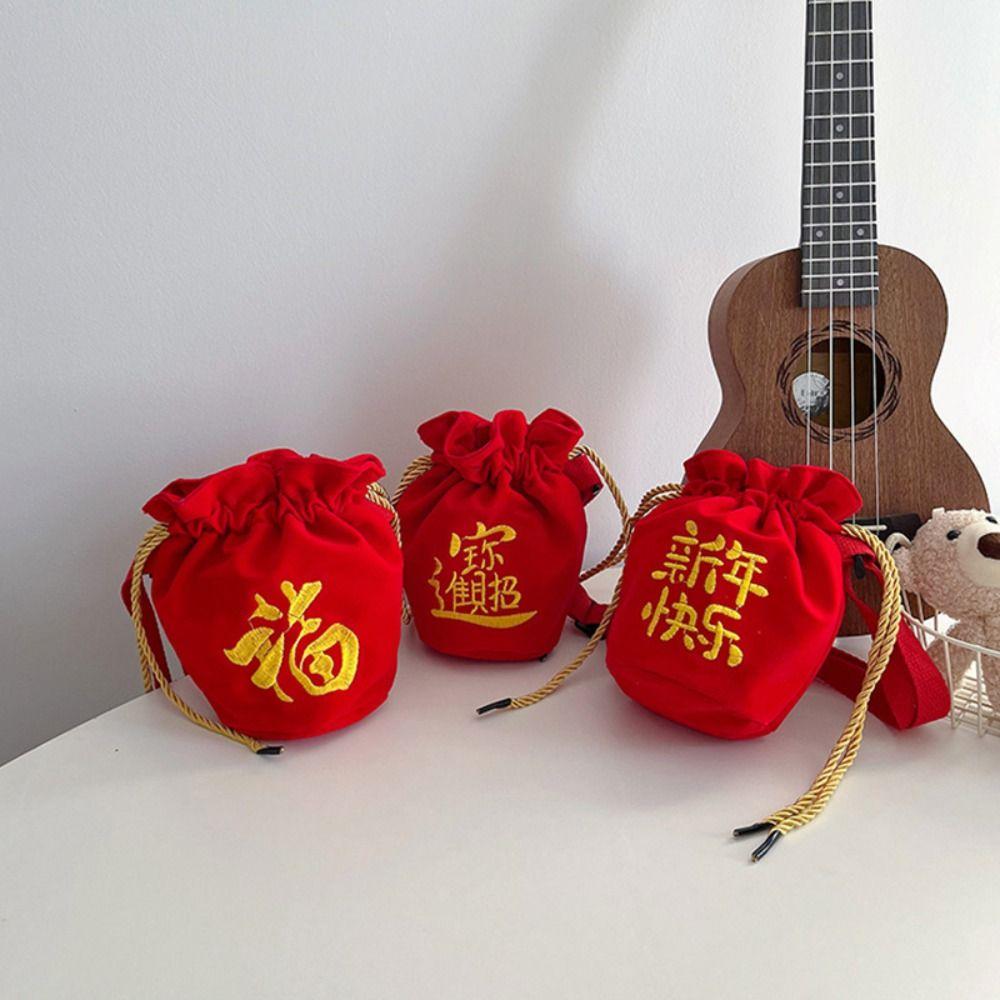 Red New Year Coin Purse Chinese Style Embroidered Crossbody Bag Lucky Wallet  2024 Dragon Year