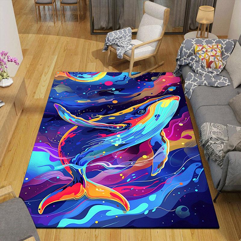 1pc Mysterious Blue Whale Print, Design Indoor Area Rug, Soft, Anti-Slip, and Durable Gaming Room Decor for Bedroom, Living Room, and Exerci