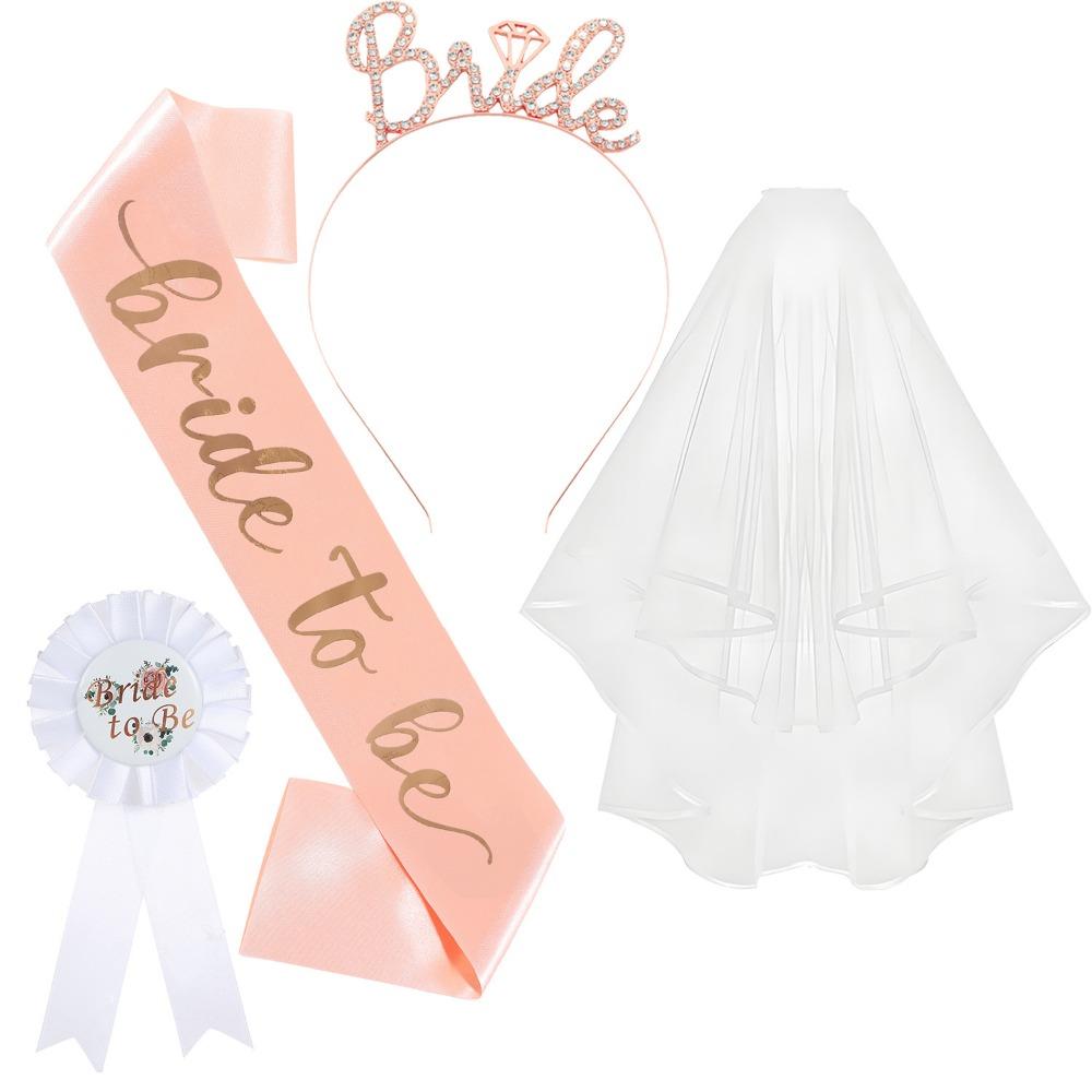 4Pcs/set Veil Bachelorette Party Decor Badge Bridal Wedding Veil  Gorgeous Hair Accessories