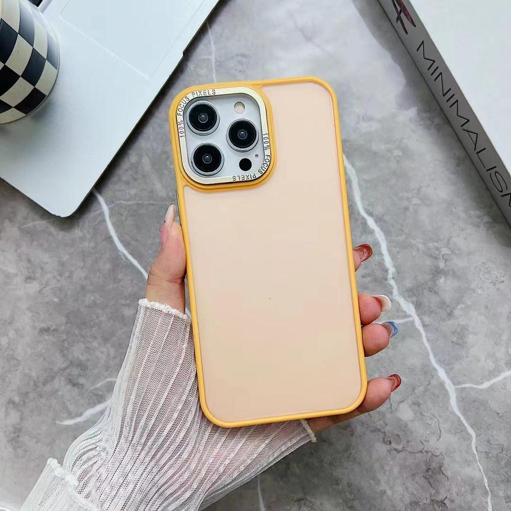 Applicable To IPhone 15PM Mobile Phone Case Matte Skin Feeling Semi-transparent 14 Korean Style 13 Electroplating Frame 11 Acrylic Protective Case