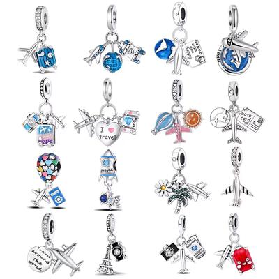 Pingente Maleta de Câmera de Avião Azul Cobre Encaixe Original Pulseira Contas de Charme Colar Joias Femininas Diy