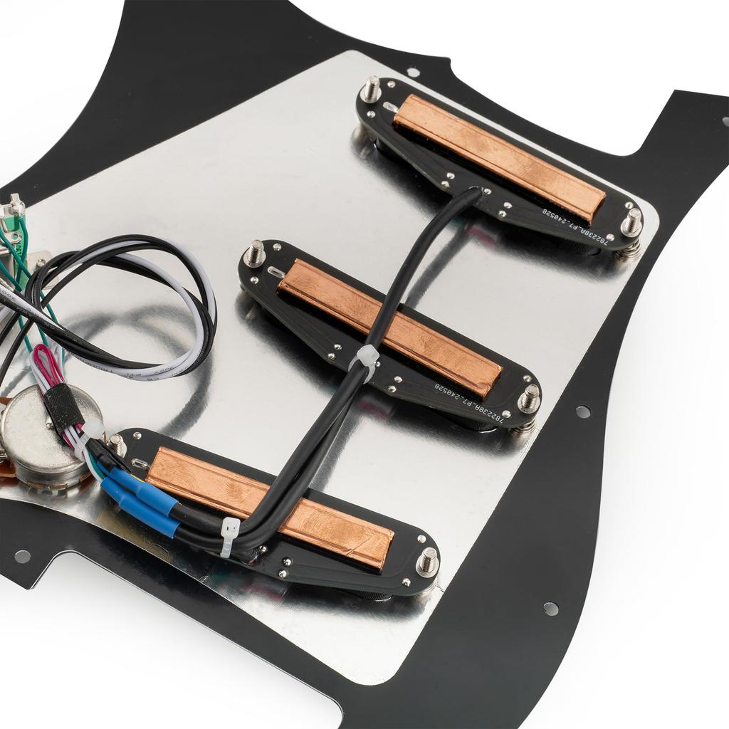 Musiclily SSS Strat Pickguard for Ceramic Humbucker Strat Electric Black Pro-SE ST-DPHC Pre-wired Single-Size Guitar, 3-Piece