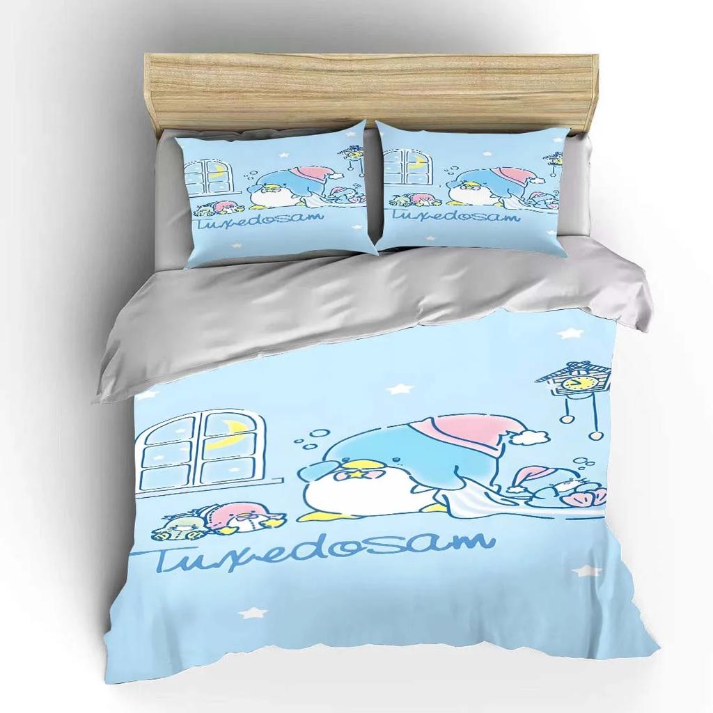 Tuxedo Sam Sanrio Bedding Set Hello Kitty Children Fashion 3 Pieces Set King Size Bed Set US Twin Adult Bed Cover Bedroom Duvet