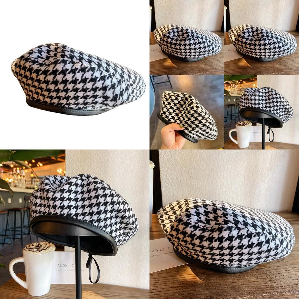 Trendy Designer Houndstooth Beret Flat Top Summer Hat For Women