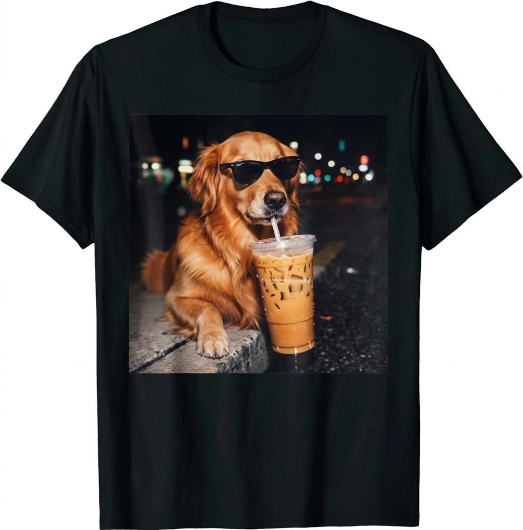 Golden Retriever Drinking Iced Coffee T Shirt Unisex shirt S