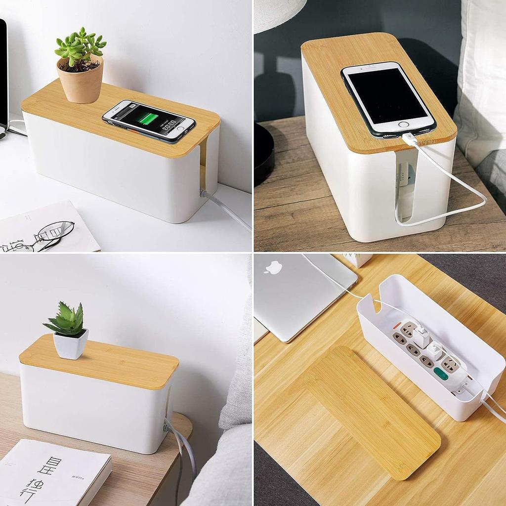 Plastic Cord Management Box with Ventilation Slots and Childproof Lid Cable Storage Box Perfect for Desk Organization